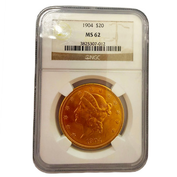 Liberty Head Double Eagle Złoto 20 Dollar 1904 NGC MS62 