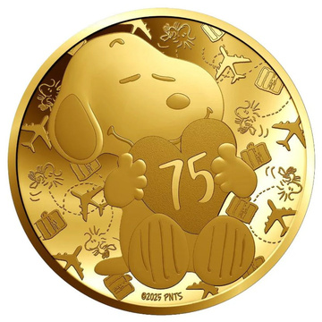 Златна монета Peanuts Snoopy 75-та годишнина 0,5 г злато Пруф 2025