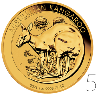 Australijski Kangur 1 uncja Złota PAKIET 5 SZTUK 2021