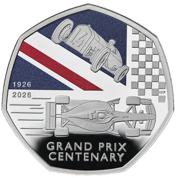 Stříbrná mince Grand Prix ve Velké Británii 50 p kolorovaná stříbro 2026 Proof