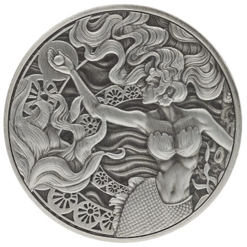 Samoa: Mermaid & Pearl 1 unce Stříbra 2025 Antiqued Coin