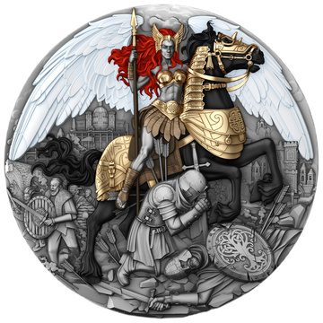 Niue: Valkyrie pozlacená 2 unce Stříbra 2025 Antiqued Coin