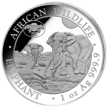 African Wildlife: Slon somálský 1 unce Stříbro 2026 Privy Mark WMF Berlin