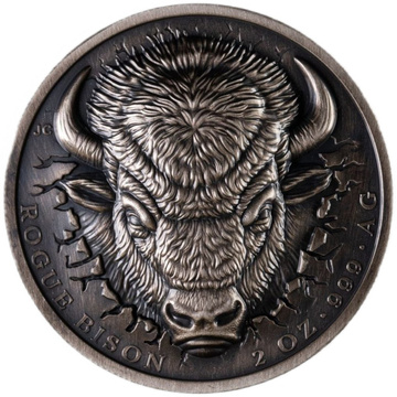 Stříbrná mince Rogue Bison 2 unce stříbra 2026 Ultra High Relief Antiqued