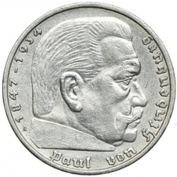Německo, Třetí říše – Stříbrná mince 5 reichsmarek Paul von Hindenburg 1935–1936