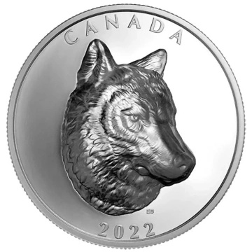 Kanada: Timber Wolf stříbro 2022 Extraordinarily Proof High Relief