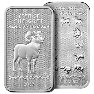 Stříbrný slitek Lunar Year of the Goat 5 uncí stříbra 2027 Prooflike