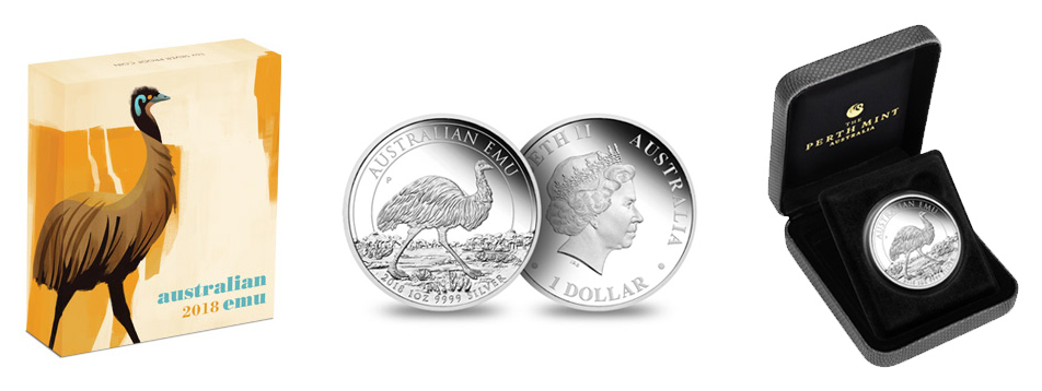 Australijski Emu 2018, opakowanie do srebrnej monety proof, 1 uncja