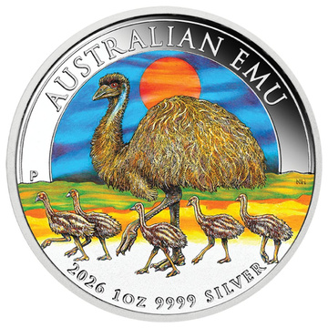 Australischer Emu koloriert 1 Unze Silber 2026