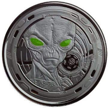 Ghana: Alien coloured 1 oz Silver 2022 Black Rhodium Proof Coin