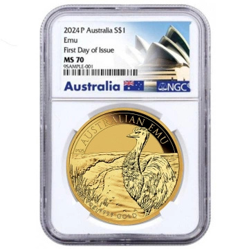 Australisches Emu 1 Unze Gold 2024 MS 70 NGC First Day of Issue