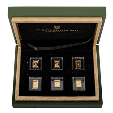 Salomon-Inseln: Set von 6 Gold Panda Tribute Edition Münz-Barren 3 Gramm Gold 2017