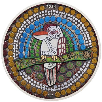 Kookaburra Kaa-Kaa coloured 2 oz Silber 2024 Antiqued Coin