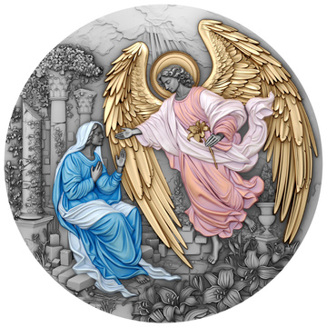 Niue: Gabriel koloriert/vergoldet 2 Unzen Silber 2025 Antiqued Coin