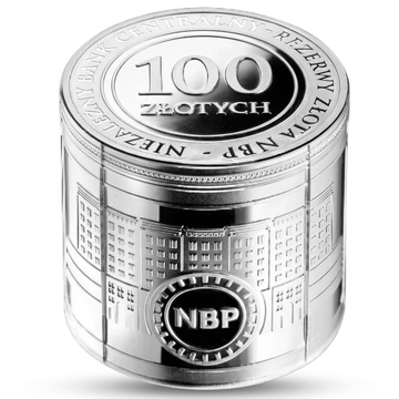 Silbermünze Unabhängige Zentralbank - Goldreserven der NBP 100 Zloty Silber 2026 Proof Etui/Mappe (zylindrisch geformte Münze)