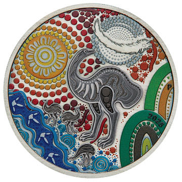 Emu Utingat kolorierte 2-Unzen-Silbermünze 2025 Antiqued Coin