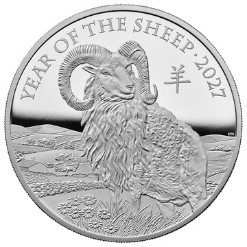 Silbermünze The Royal Mint: Lunar - Jahr des Schafes 5 Unzen Silber 2027 Proof