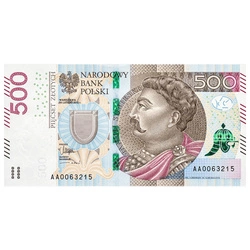 Banknote Polen 500 Zloty (500 PLN) Serie AA 2016 Zustand UNC