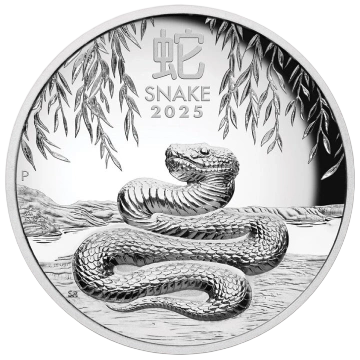 Perth Mint: Lunar III – Jahr der Schlange 5 oz Silber 2024 Proof High Relief