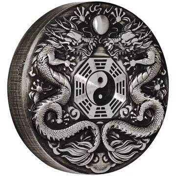 Tuvalu: Doppelter Drache farbig 2 oz Silber 2019 Antikmünze