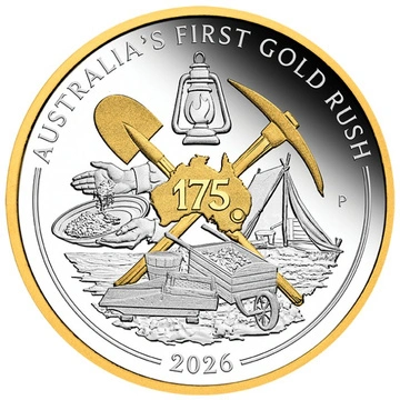 Silbermünze Perth Mint: Australia’s First Gold Rush 175th Anniversary vergoldet 1 Unze Silber 2026 Proof