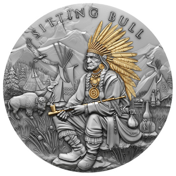 Niue: Sitting Bull Gold-Plated 2 oz Silver 2025 Antiqued Coin