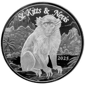 Silver Coin St. Kitts & Nevis: Green Vervet Monkey 1 oz Silver 2025
