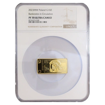 Gold Coin Polish Circulation Banknotes – 10 Zloty Banknote Gold 2023 Proof NGC PF 70 Ultra Cameo