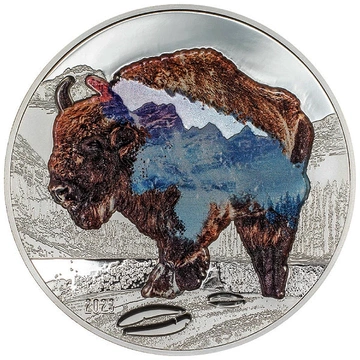  Mongolia: Into the Wild - Bison colored 2 oz Silver 2023 Proof Ultra High Relief