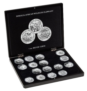 Presentation cases for 20 Somalia Elephant Silver coins in capsules Leuchtturm