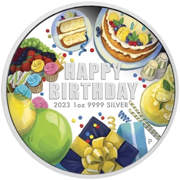 Happy Birthday colored 1 oz Silver 2023 Proof