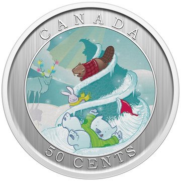 Canada: Whimsical Holiday Tree Coloured 50 Cents 2025 Specimen Lenticular Coin