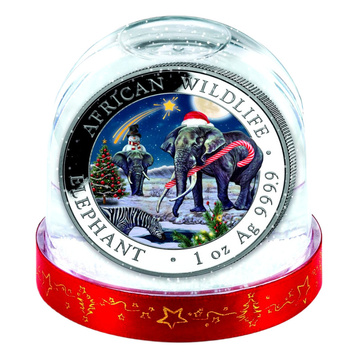 African Wildlife: Somalia Elephant colorized 1 oz Silver 2026 (Snow Globe)