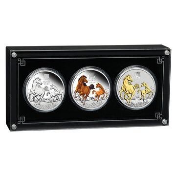 Perth Mint: Lunar III - Year of the Horse: Set of 3 coins colored/gilded Silver 2026 Proof