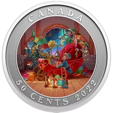Canada: Santa's Sleigh colored 50 cents 2022 Modified Specimen Lenticular Coin