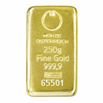 Gold Bar 250 grams Gold Austrian Mint Cast