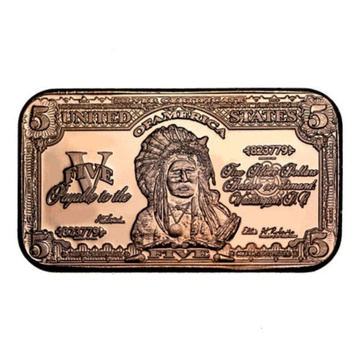 1 oz Copper Bar - $5 US Indian Chief Banknote