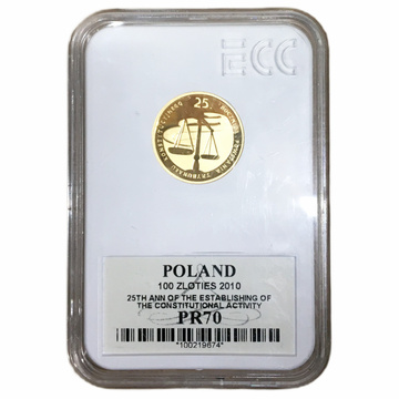 Gold Coin 25th Anniversary of the Establishment of the Constitutional Tribunal 100 Zloty 2010 Proof ECC PR-70