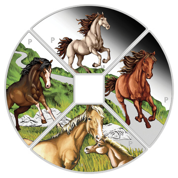 Set of 4 Coins Tuvalu: Year of the Horse Quadrant Coloured 4 x 1 Ounce Silver 2026 Proof