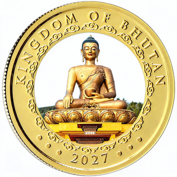 Gold Coin Bhutan: Lunar Year of the Sheep Colorized 1/4 oz Gold 2027 Proof Ultra High Relief