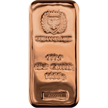Copper Bar Germania Mint 1000 grams Copper