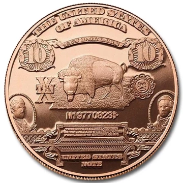 $10 banknote 1 ounce of copper