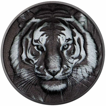 Cook Islands: Black and White – Tiger 1 oz Silver 2025 Obsidian Black Proof