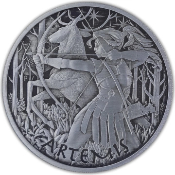 Tuvalu: Gods of Olympus - Artemis 5 oz Silver 2023 Antiqued Coin