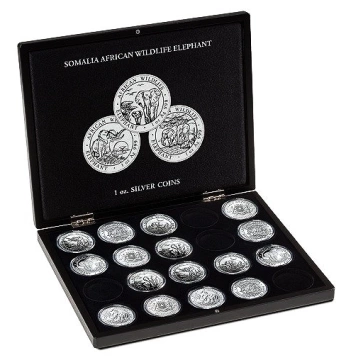 Presentation cases for 20 Somalia Elephant Silver coins in capsules Leuchtturm
