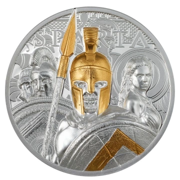Cook Islands: Sparta Gold-plated 3 oz Silver 2023 Proof Ultra High Relief