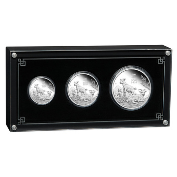 Set of 3 Perth Mint: Lunar III - Year of the Goat Silver Coins 3.5 oz Silver 2027 Proof