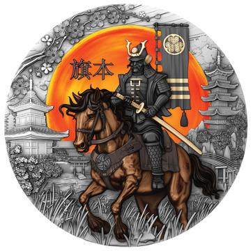 Niue: Hatamoto Coloured/Gilded 2 oz Silver 2025 Antiqued Coin