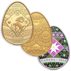 Canada: Set of 2 Easter Egg coins $250 Gold 2023 and 2024 Proof + FREE! Easter Egg $20 coloured Silver 2024 Proof