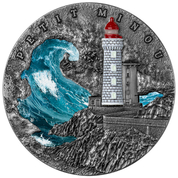 Niue: Lighthouse Petit Minou coloured $5 Silver 2022 High Relief Antiqued Coin